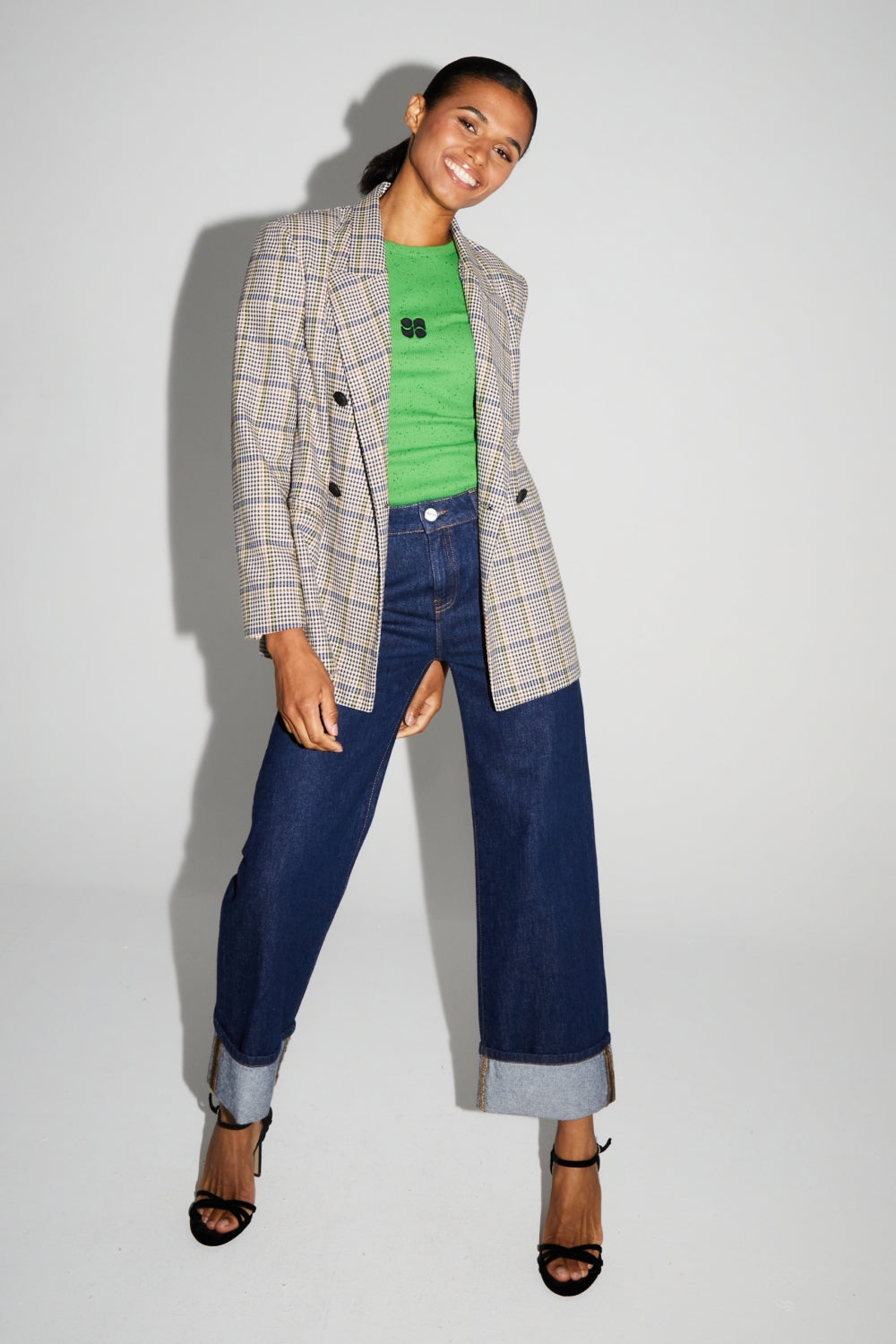Blazer Ema Pied De Poule Lucky Star Blue Fabriqué En Italie