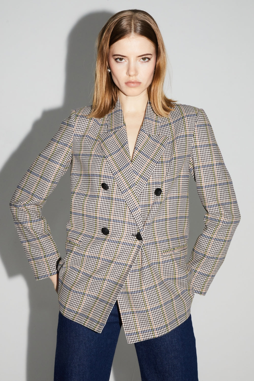 Blazer Ema Pied De Poule Lucky Star Blue Fabriqué En Italie