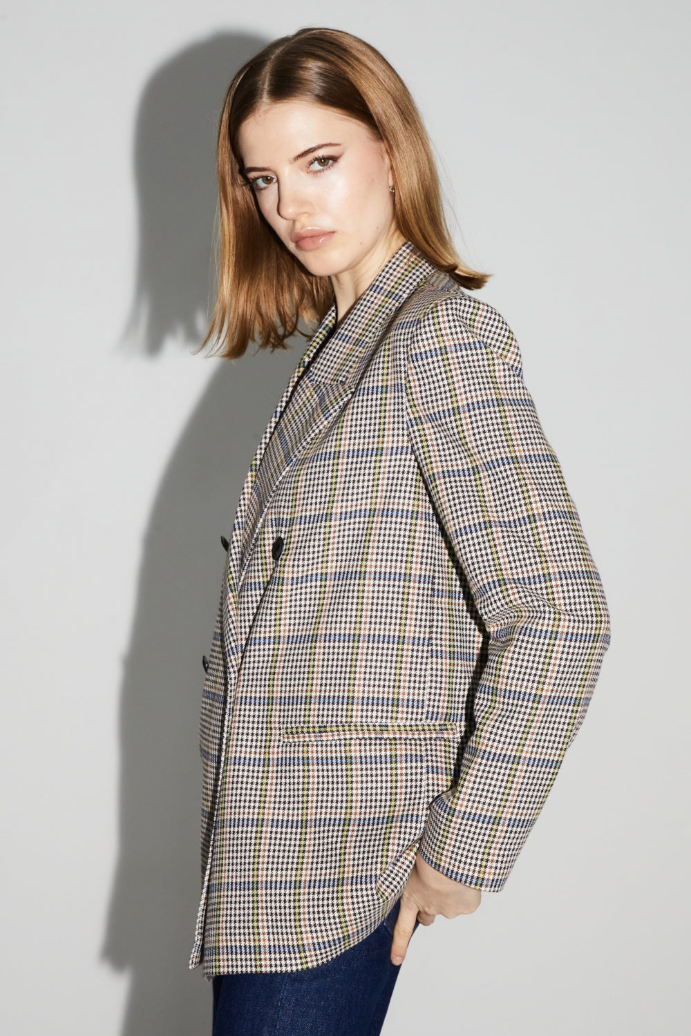 Blazer Ema Pied De Poule Lucky Star Blue Fabriqué En Italie