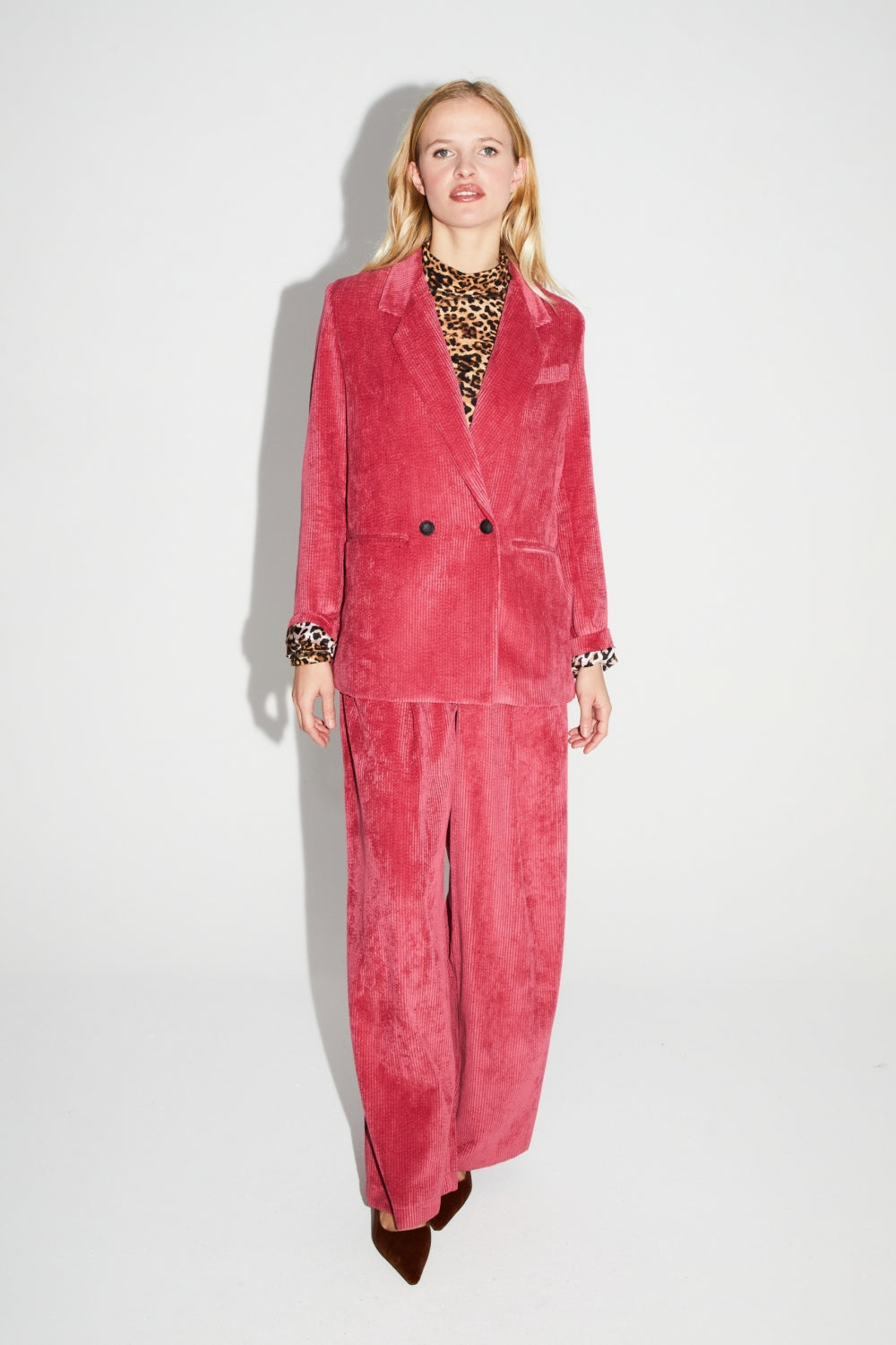 Pantalon Astrid Velours Vintage Rouge Rosé Fabriqué En Italie