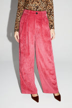 Pantalon Astrid Velours Vintage Rouge Rosé Fabriqué En Italie