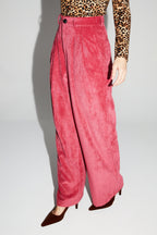 Pantalon Astrid Velours Vintage Rouge Rosé Fabriqué En Italie
