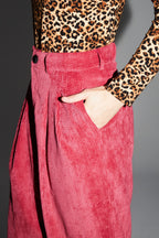 Pantalon Astrid Velours Vintage Rouge Rosé Fabriqué En Italie