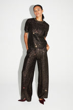 Pantalon Charlie Paillettes Bordeaux Et Or Fabriqué En Italie