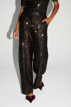 Pantalon Charlie Paillettes Bordeaux Et Or Fabriqué En Italie