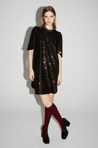Robe Alix Paillettes Bordeaux Et Or, Fabriquée En Italie