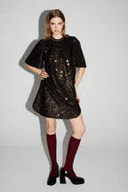 Robe Alix Paillettes Bordeaux Et Or, Fabriquée En Italie