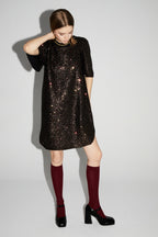 Robe Alix Paillettes Bordeaux Et Or, Fabriquée En Italie