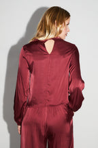 La Blouse Cléa Satin Viscose Strech Bordeaux Fabriquée En Italie