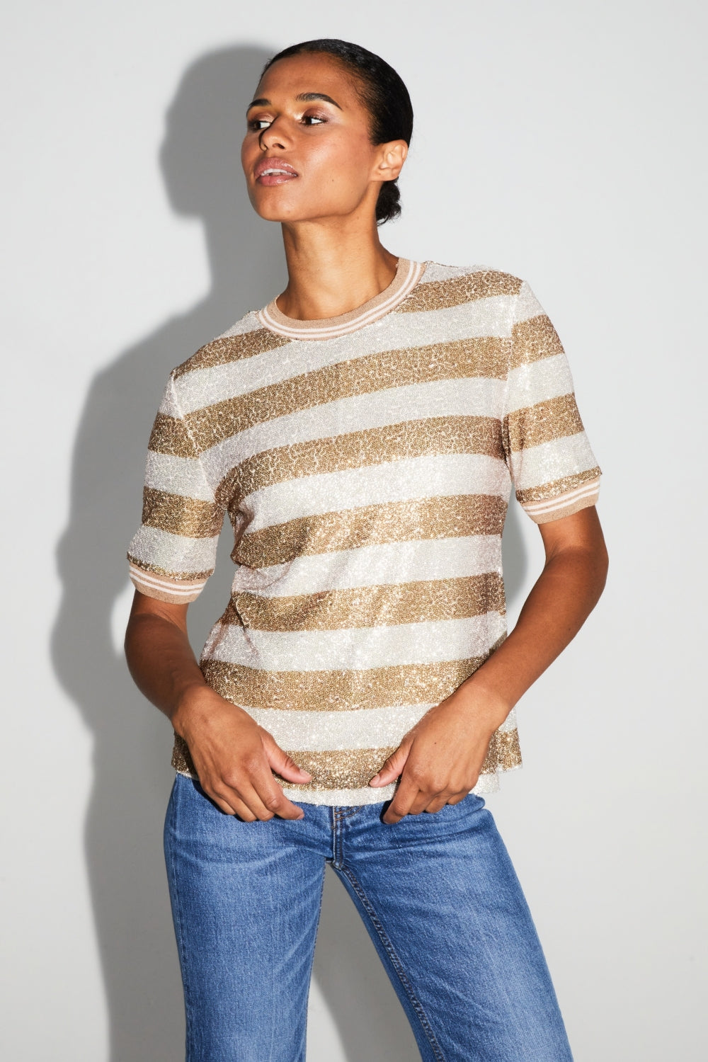 Blouse Poppy Rayures Gold Fabriquée En Italie