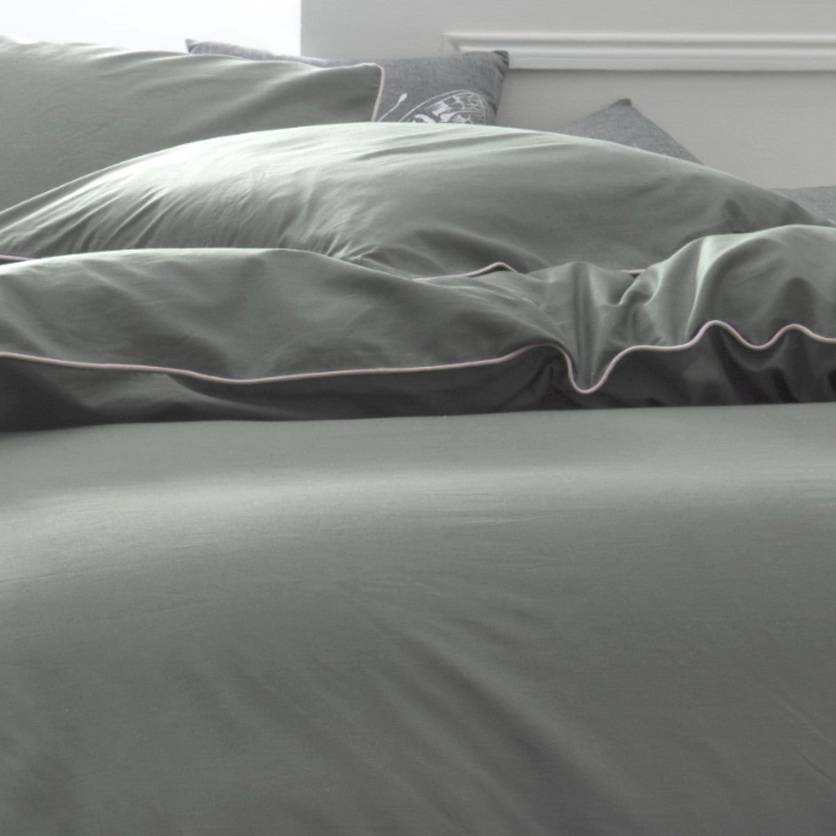 Percale Permanent Premium - Parure De Lit Piping Percale - Sauge