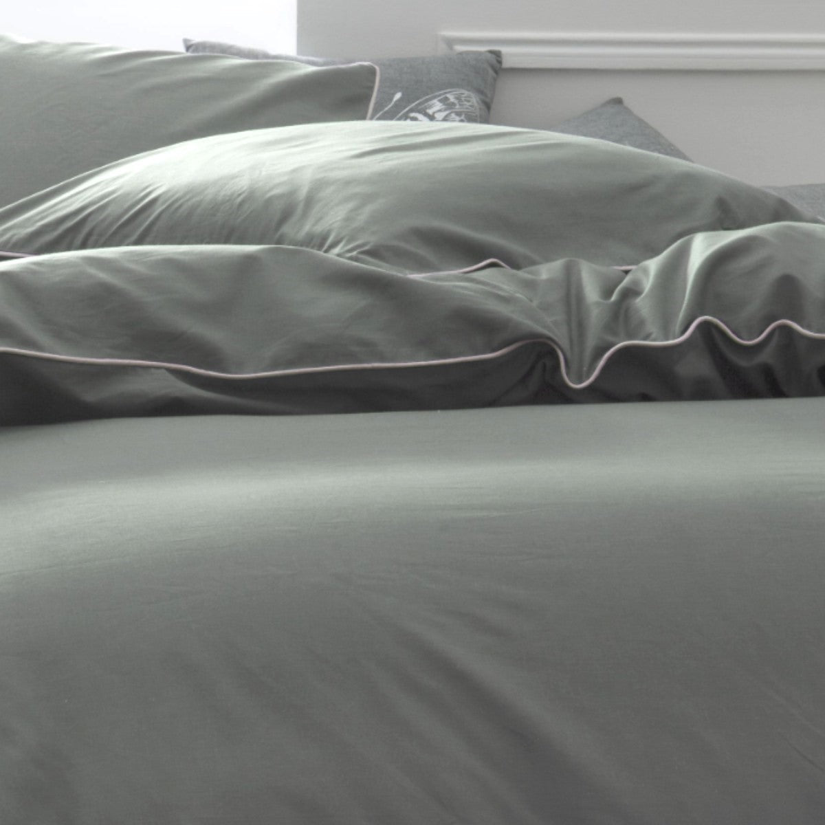 Percale Permanent Premium - Juego De Cama Piping Percal - Salvia