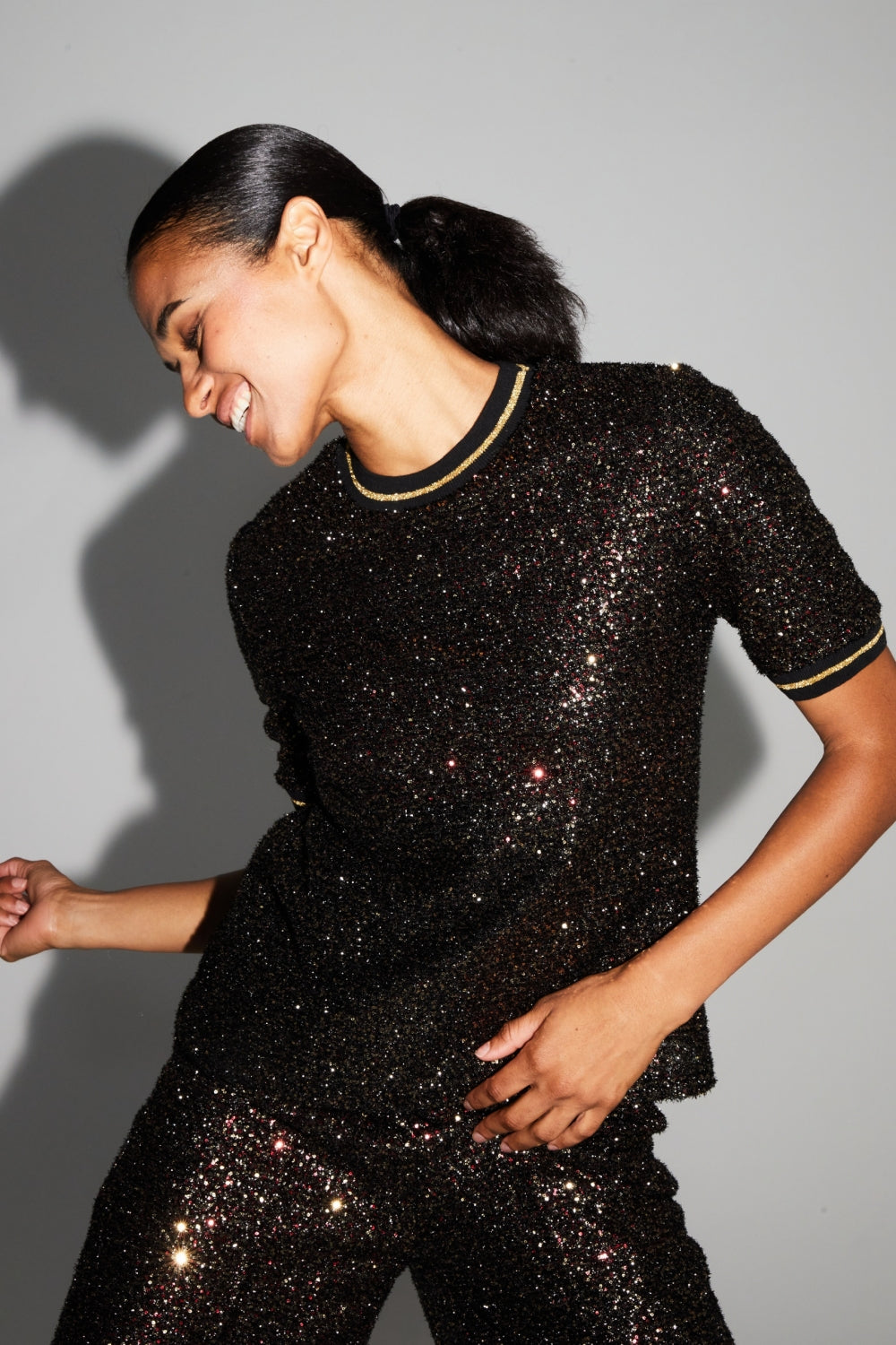 Blouse Poppy Paillettes Bordeaux Et Or Fabriquée En Italie