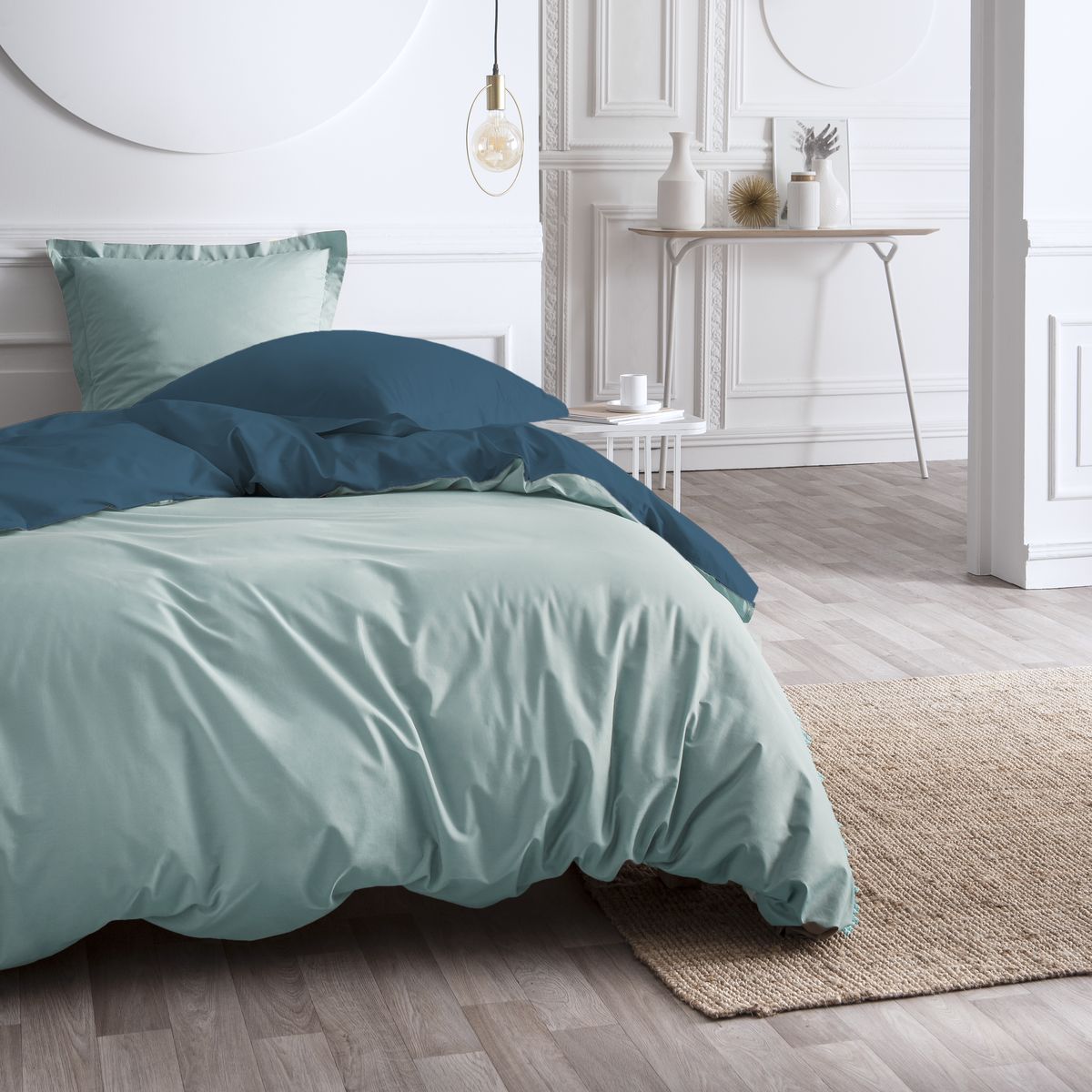 Percale Permanent Premium - Juego de Cama Bicolor de Percal - Pavo Real