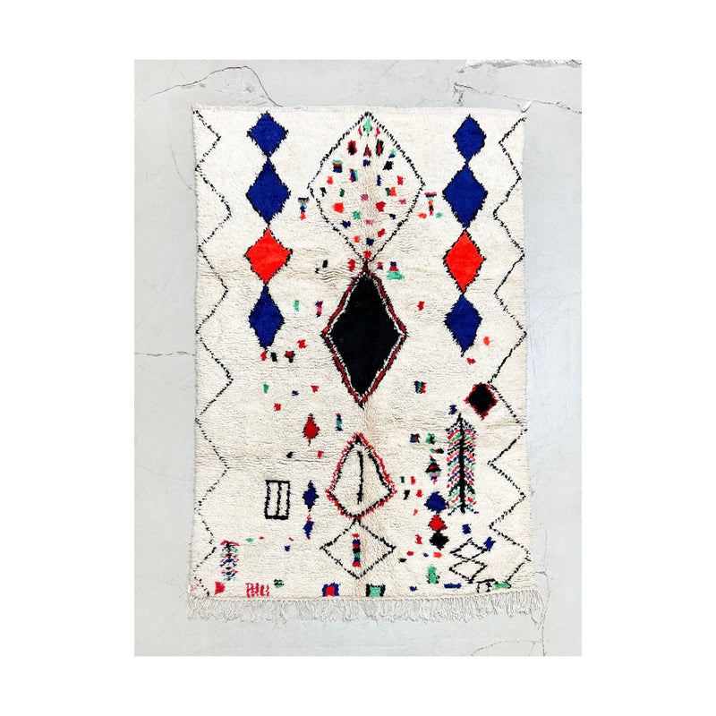 Tapis Berbère Marocain Azilal - Ecru À Motifs Colorés