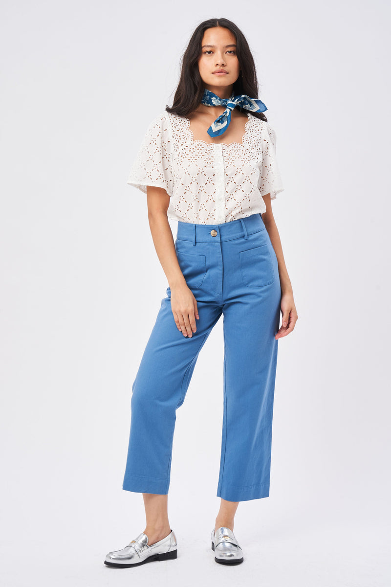 Petite Mendigote - Penelope Twill Trousers - Dolphin Blue