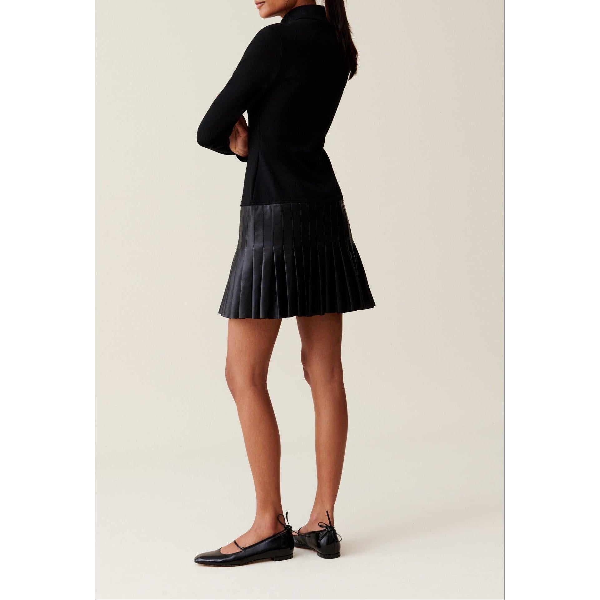 Robe Noire Bi-Matière Cuir
