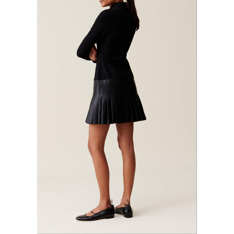 Robe Noire Bi-Matière Cuir