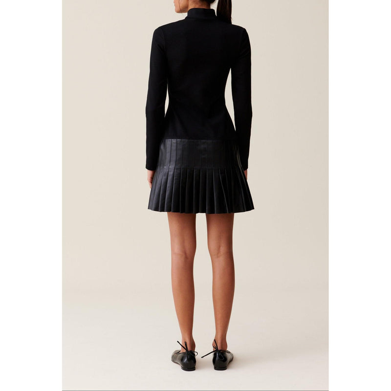 Robe Noire Bi-Matière Cuir