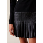 Robe Noire Bi-Matière Cuir