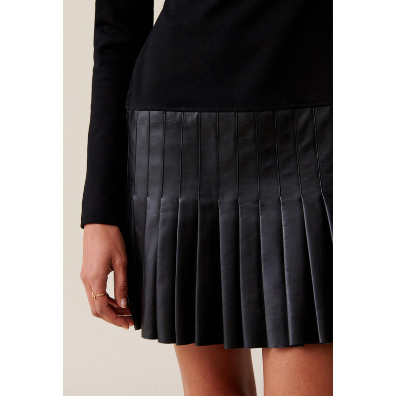 Robe Noire Bi-Matière Cuir