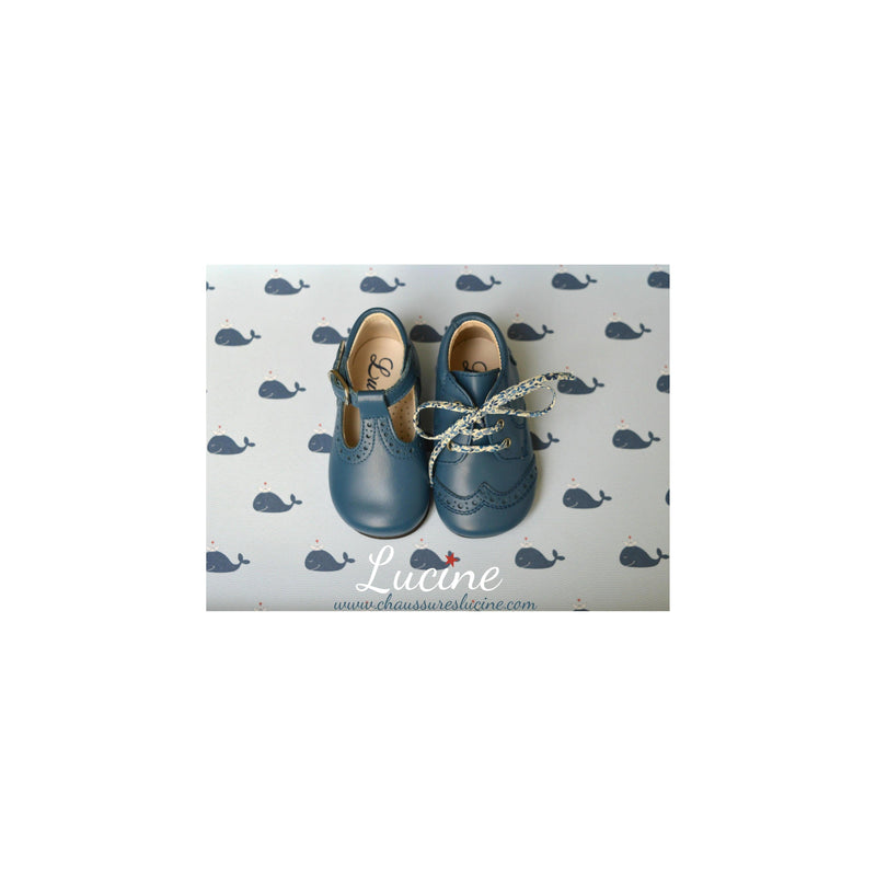 Chaussures Bébé Bottillons Salomé À Boucle Axel - Cuir Bleu Pétrole - Mixte