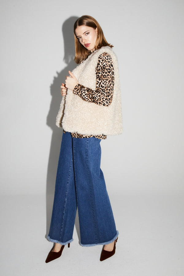 Tess Teddy Sleeveless Jacket Natural Made in Italy