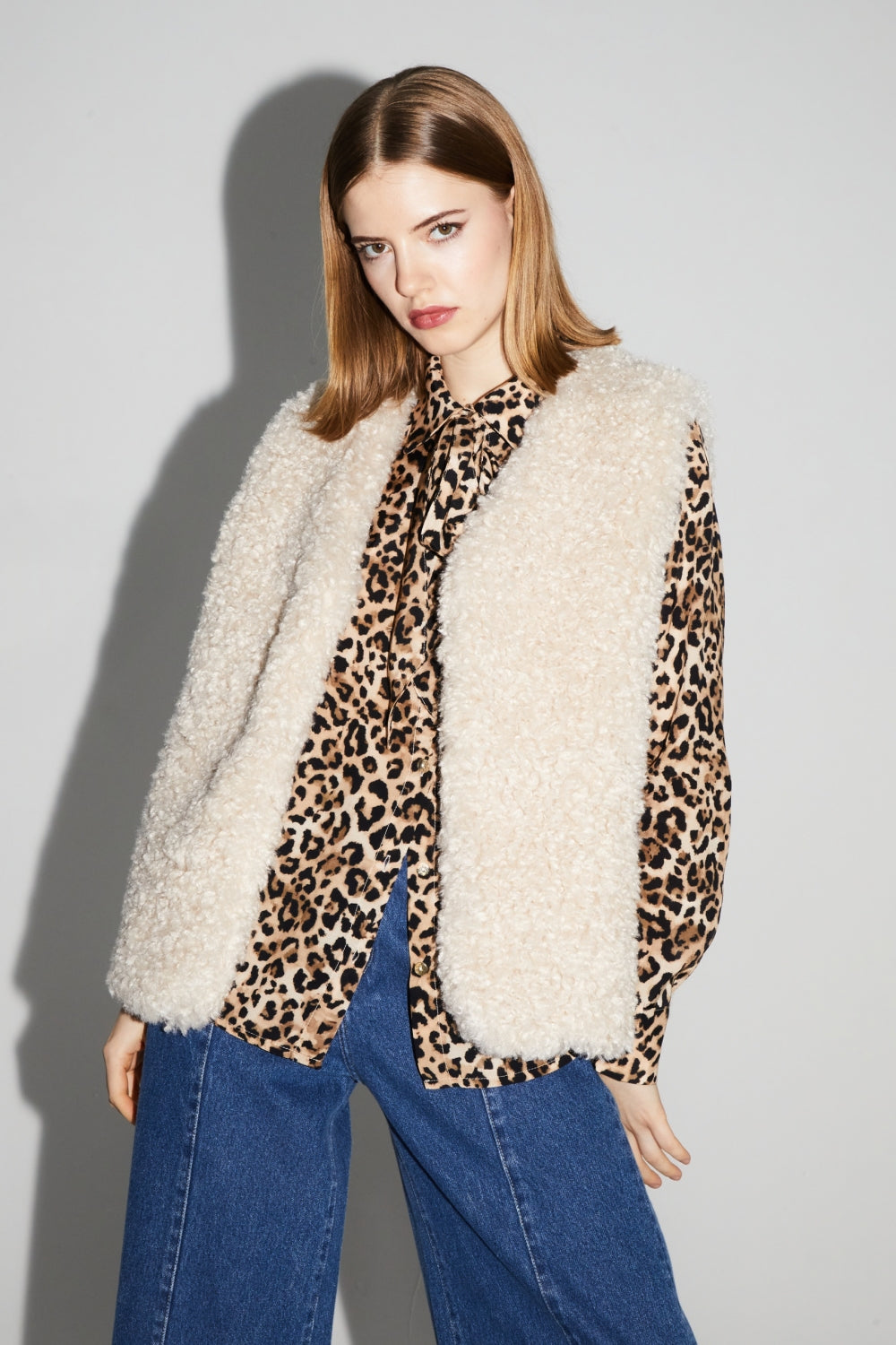 Veste Sans Manches Tess Teddy Naturel Fabriquée En Italie