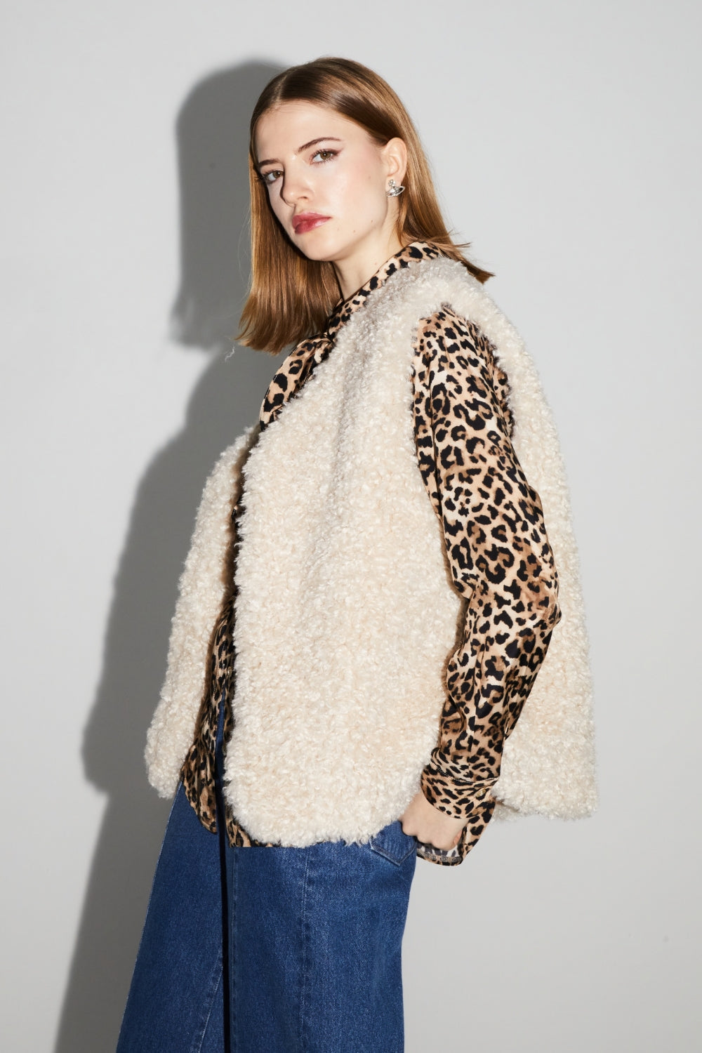 Veste Sans Manches Tess Teddy Naturel Fabriquée En Italie