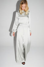 Pantalon Charlie Satin Viscose Silver Fabriqué En Italie