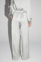 Pantalon Charlie Satin Viscose Silver Fabriqué En Italie