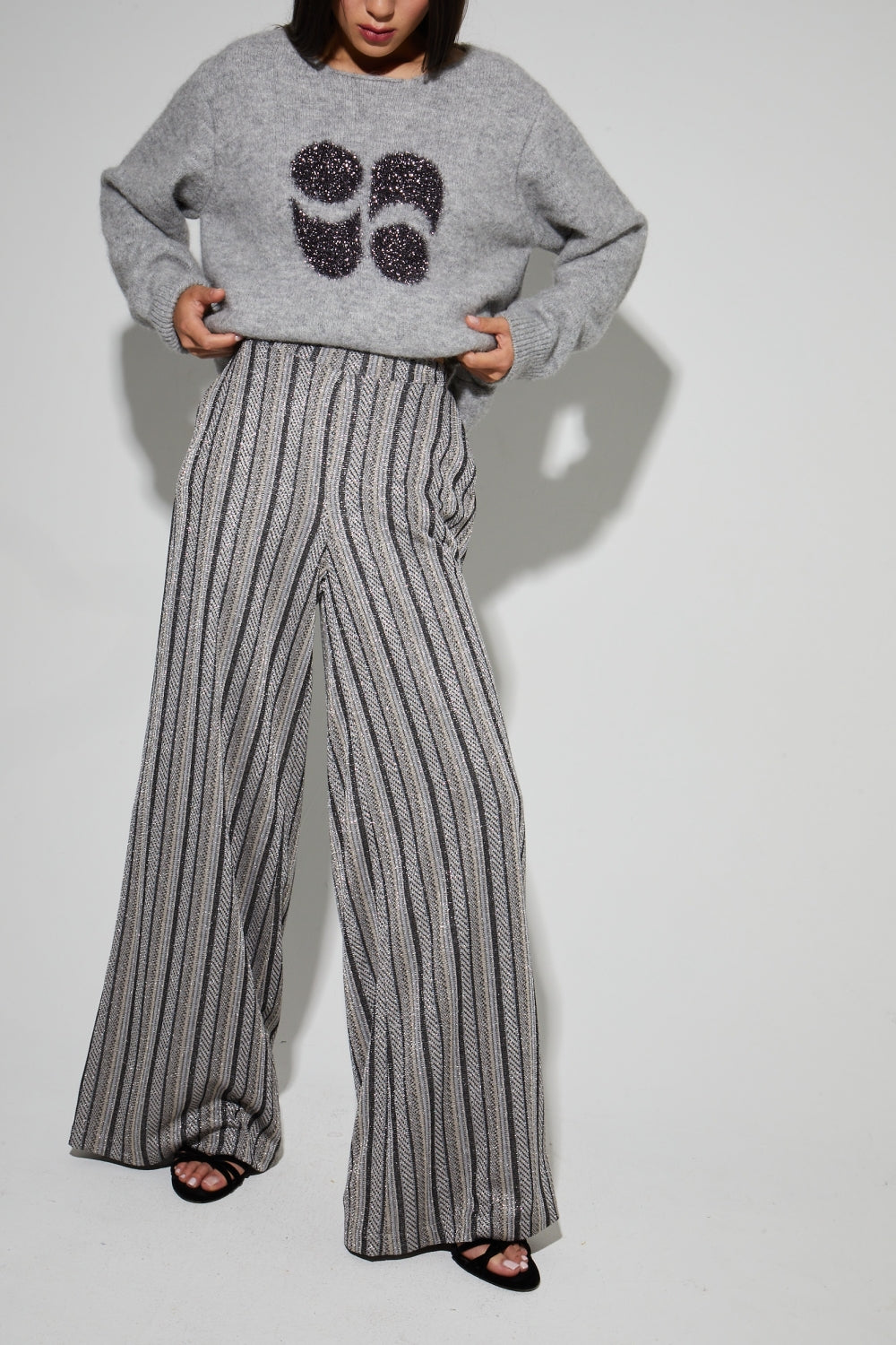 Pantalon Charlie Rayures Silver Fabriqué En Italie