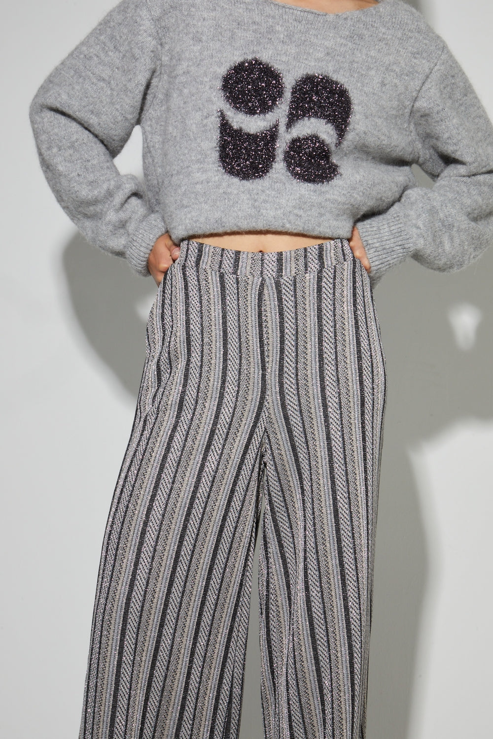 Pantalon Charlie Rayures Silver Fabriqué En Italie