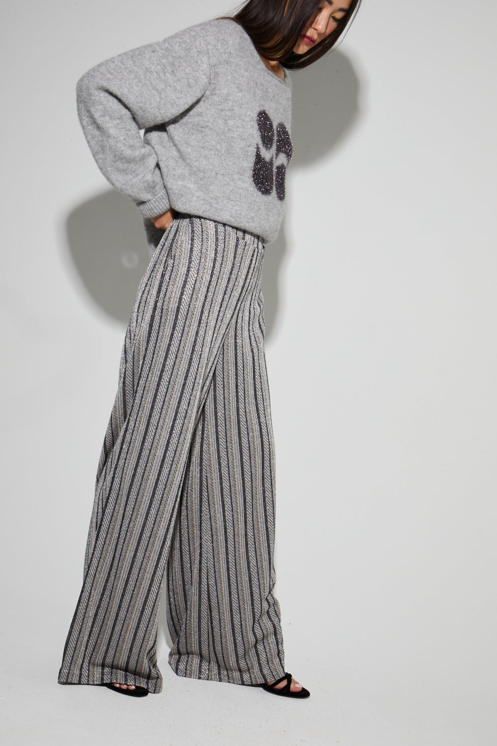Pantalon Charlie Rayures Silver Fabriqué En Italie