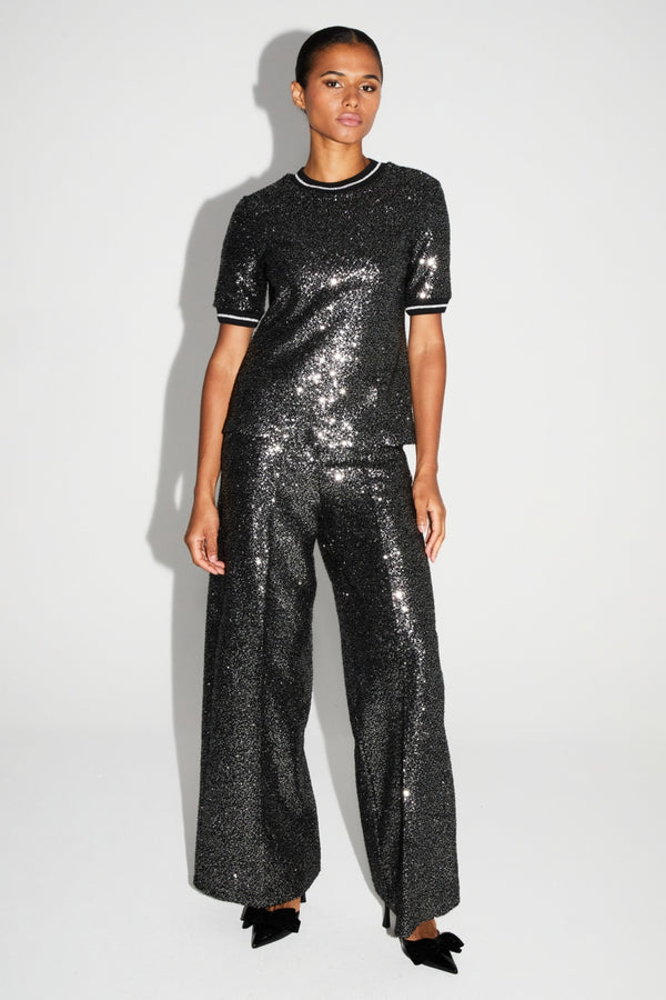 Black And Silver Sequin Charlie Pants Made In Italy