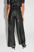 Pantalon Charlie Paillettes Noir Et Argent Fabriqué En Italie
