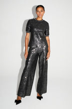 Pantalon Charlie Paillettes Noir Et Argent Fabriqué En Italie