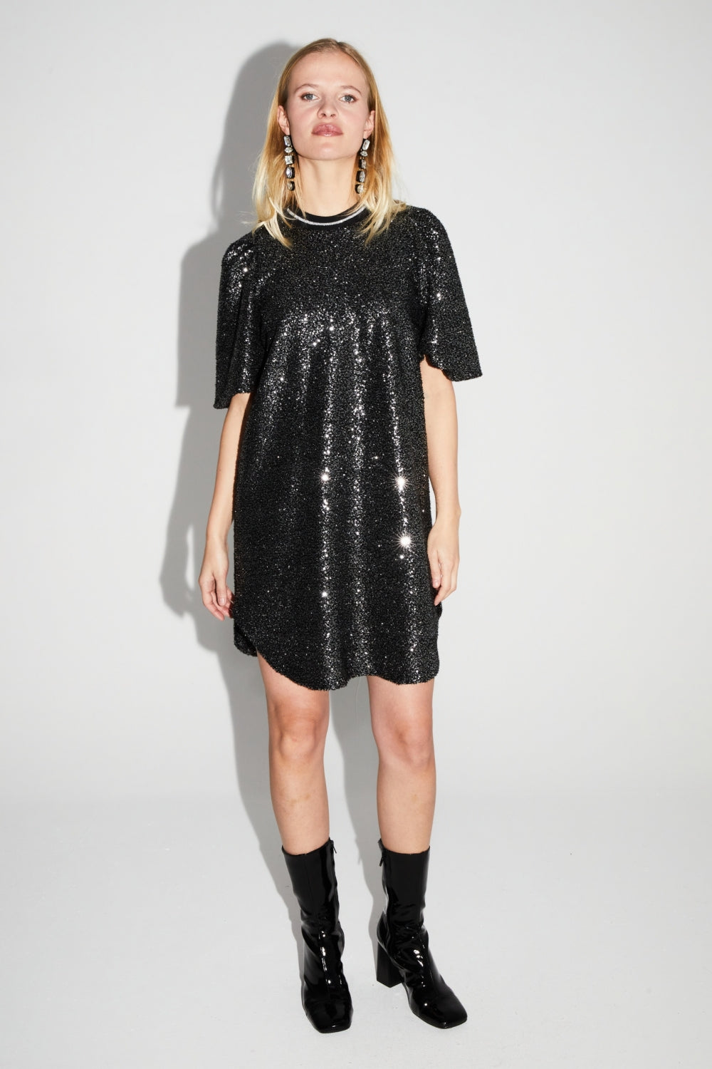 Robe Alix Paillettes Noir Et Argent, Fabriquée En Italie
