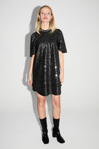 Robe Alix Paillettes Noir Et Argent, Fabriquée En Italie