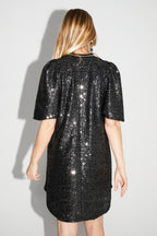 Robe Alix Paillettes Noir Et Argent, Fabriquée En Italie