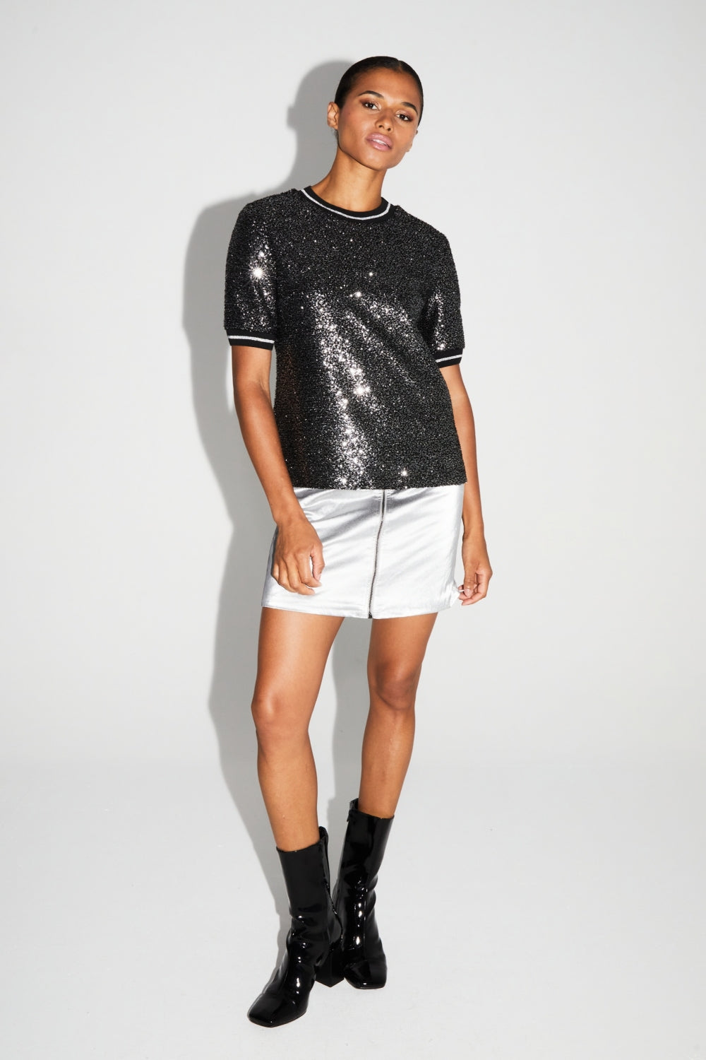 Blouse Poppy Paillettes Black Silver Fabriquée En Italie