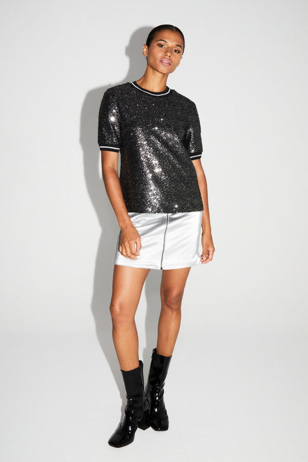 Black Silver Sequin Poppy Blouse Made In Italy