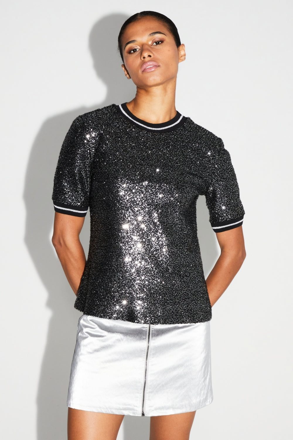 Blouse Poppy Paillettes Black Silver Fabriquée En Italie