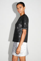 Blouse Poppy Paillettes Black Silver Fabriquée En Italie