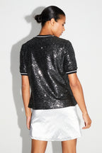 Blouse Poppy Paillettes Black Silver Fabriquée En Italie