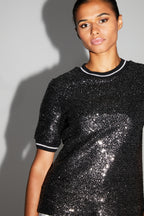 Blouse Poppy Paillettes Black Silver Fabriquée En Italie