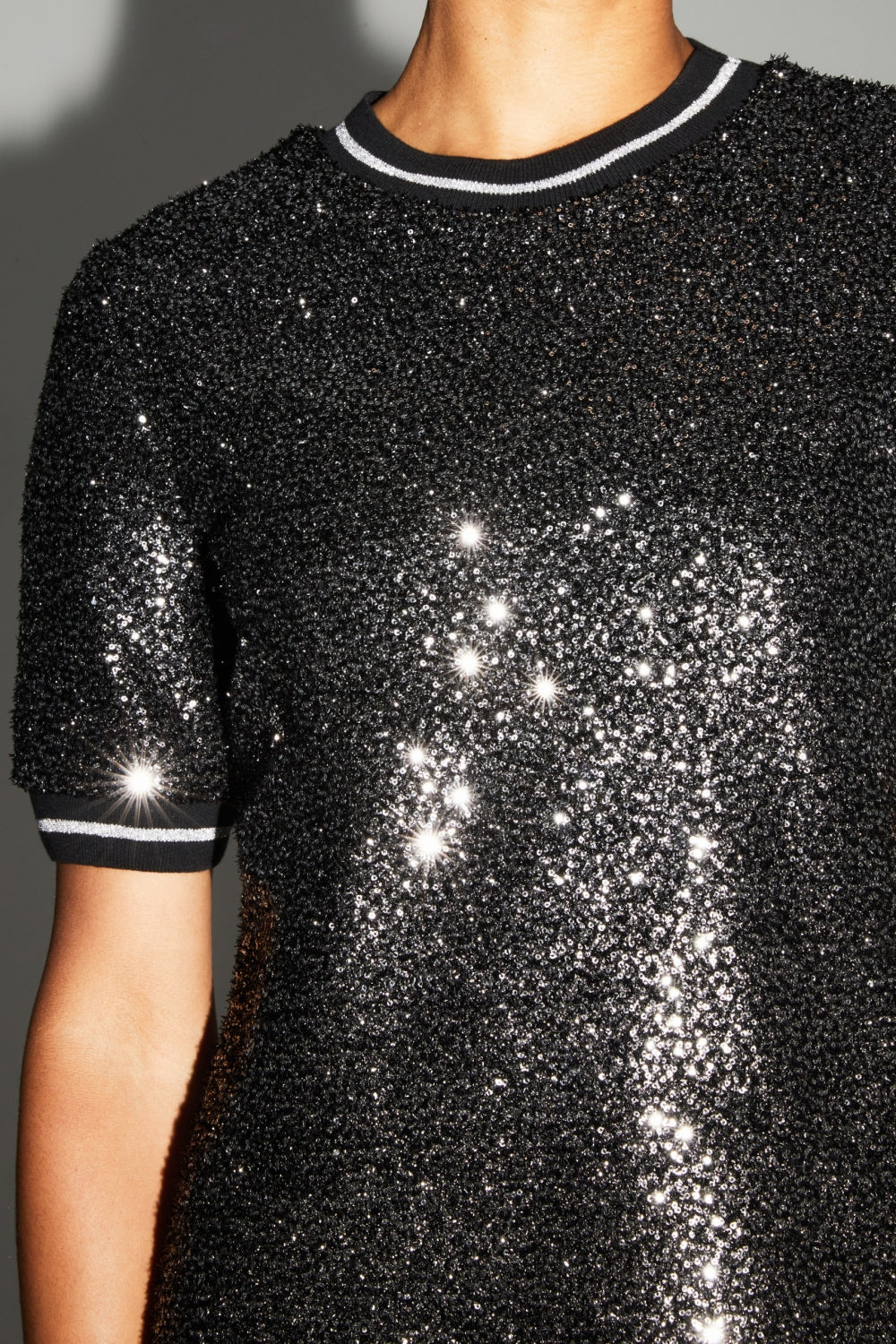 Blouse Poppy Paillettes Black Silver Fabriquée En Italie