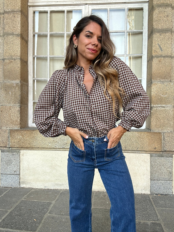 Blusa de cuadros Sybille marrón