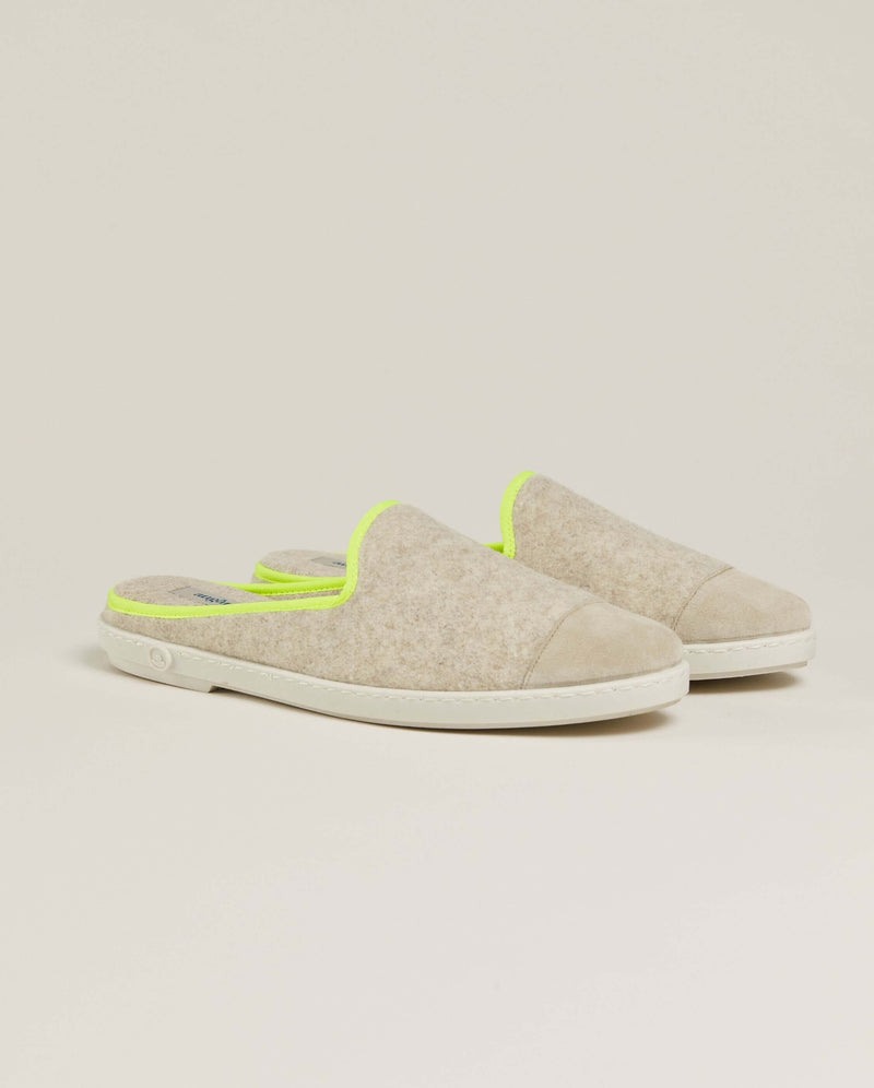 Mule homme laine, beige jaune fluo Angarde Packshot profile