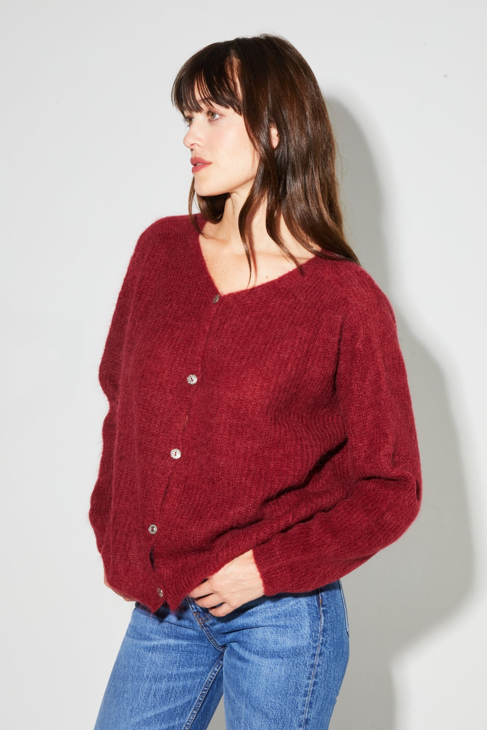 Cardigan Angelo Baby Alpaga Bordeaux Fabriqué En Italie